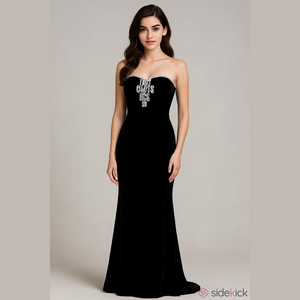 Vintage Dave & Johnny Blk Velvet & Rhinestone Strapless Gown see measurements.